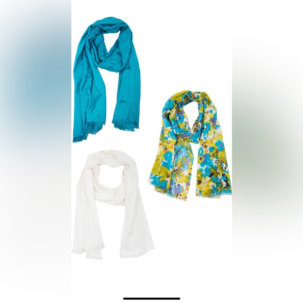 Saachi Scarves Set- set of 3 turquoise, white and floral